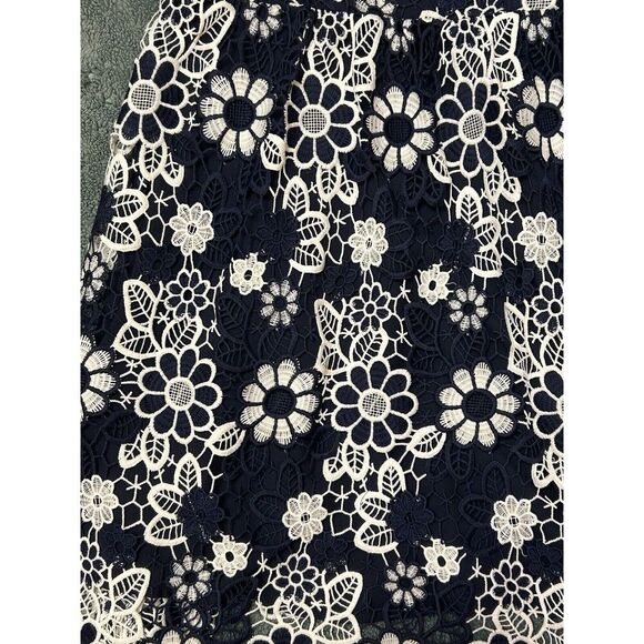JOA Los Angeles Sz Small A Line Dress Blue White Lace Overlay Floral Sleeveless - Picture 11 of 13